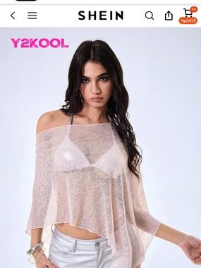Pink Sheer Sparkle Off-Shoulder Top/Poncho